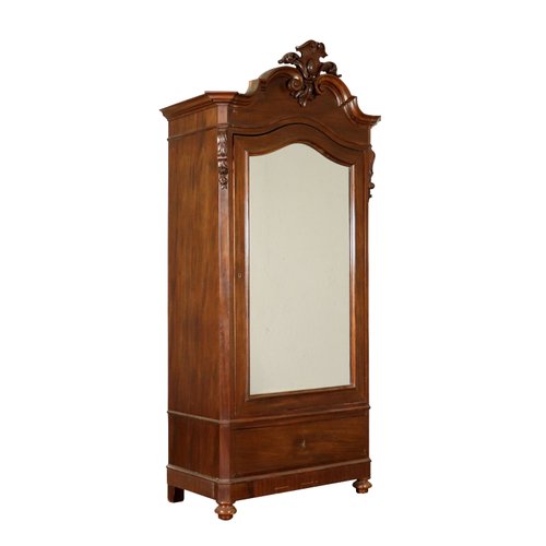 Antique Italian Mahogany Single Door Wardrobe With Mirror