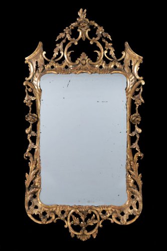 Large 18th Century George Iii Carved Giltwood Rococo Mirror