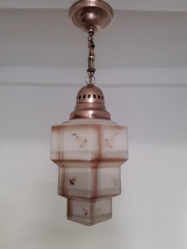 Art Deco German Brass And Colored Glass Ceiling Lamp For Sale At
