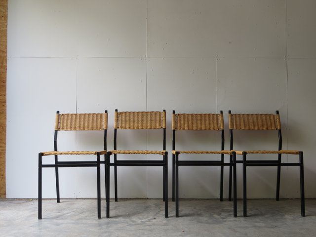 Metal And Wicker Se05 Dining Chairs By Martin Visser For T Metal And Wicker Se05 Dining Chairs By