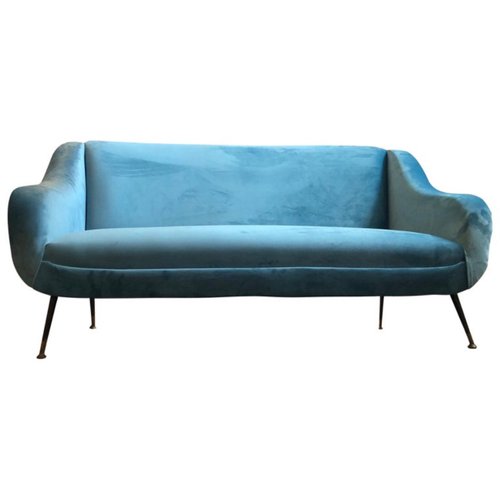 Mid Century Modern Light Blue Velvet Italian Sofa 1960s For Mid Century Modern Light Blue Velvet