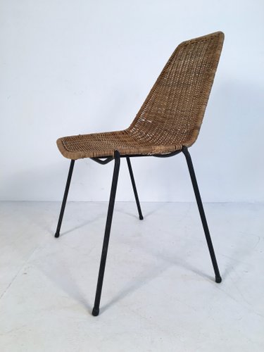 Italian Iron & Wicker Side Chairs by Campo e Graffi for Home Torino, 1950s, Set of 2 Italian Iron & Wicker Side Chairs by Campo e Graffi for Home Torino, 1950s, Set of 2
