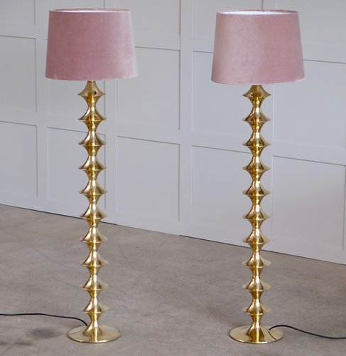 Scandinavian Modern Brass Floor Lamps, Gold Floor Lamp And Table Set