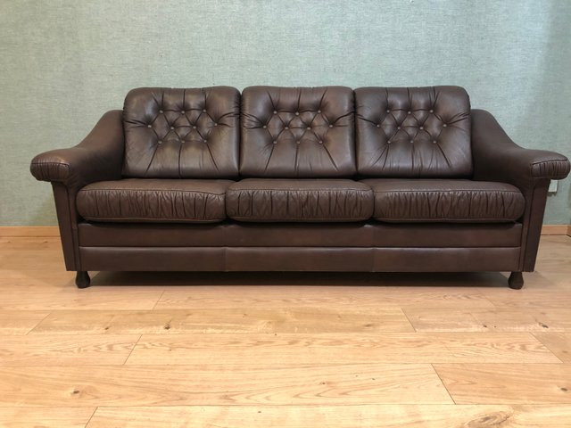 Vintage German Cow Leather Sofa Bed 1970s