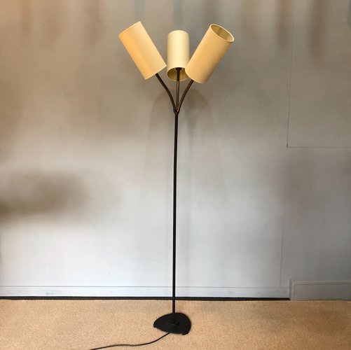 Vintage Scandinavian Danish Brass And Steel Floor Lamp 1950s For