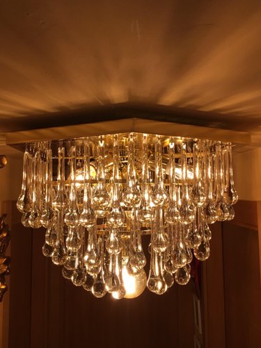 Italian Brass And Murano Glass Ceiling Lamp By Paolo Venini For