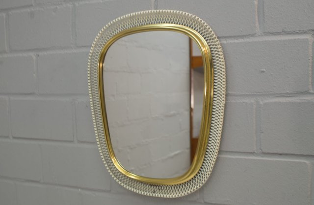 Golden Metal Wall Mirror 1950s, Mid Century Wall Mirror Gold