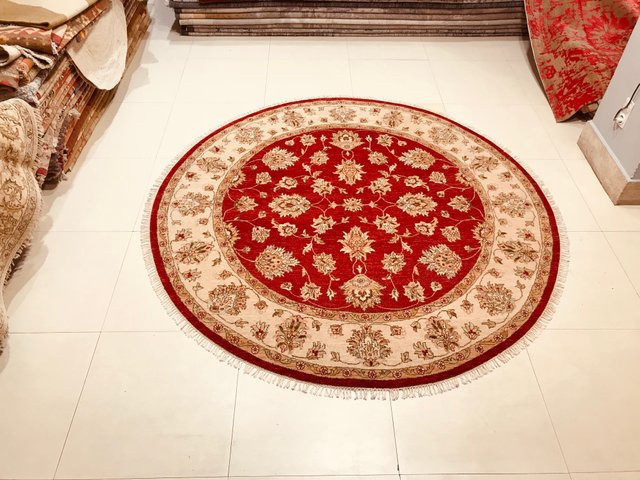 Round Vintage Hand Made Rug 1963 For, Small Round Red Rug
