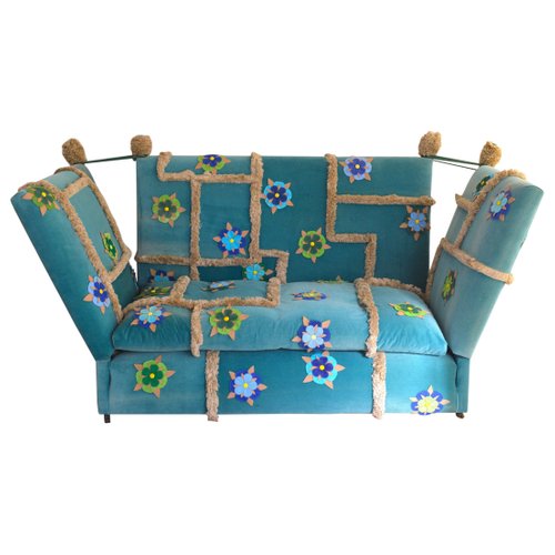 English Faded Turquoise Velvet Knole Sofa By Jpdemeyer Home