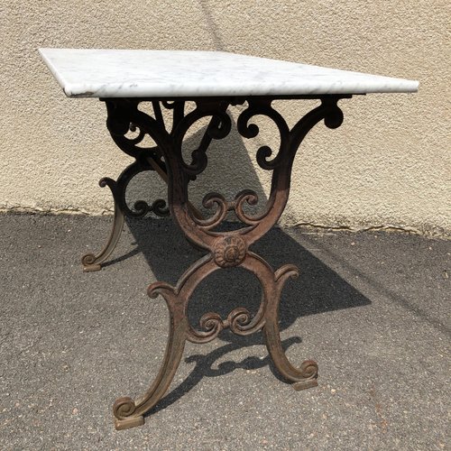 Antique French Cast Iron Marble Bistro Table 1900s For At