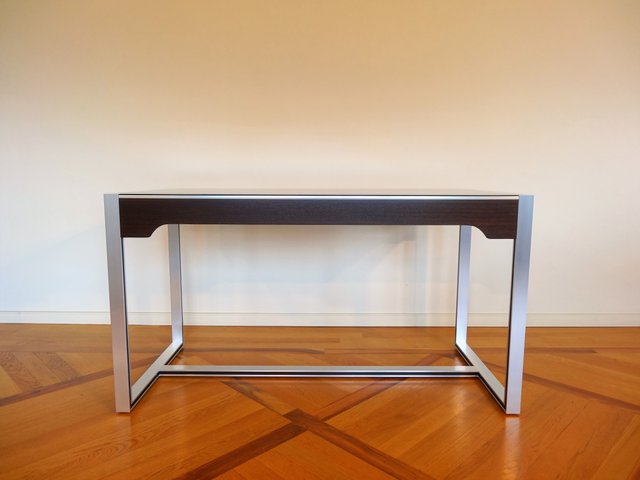 Modernist Aluminum Smoked Glass Rosewood Desk By Claude