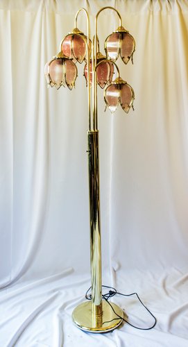 Italian Pink Glass and Brass Lilz of the Valley Floor Lamp, 1970s