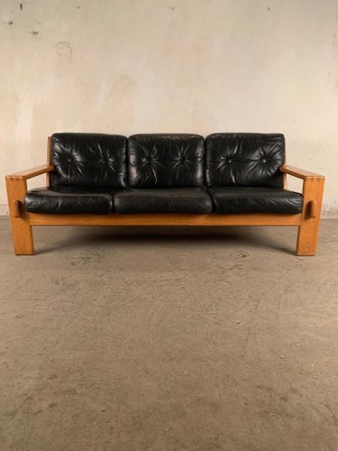 Leather And Wood Bonanza Sofa By Esko Pajamies For Asko 1960s For Sale At Pamono
