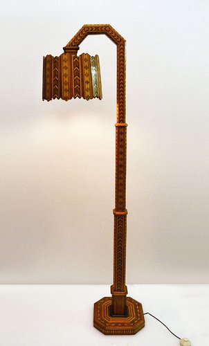 Mid Century Hand Crafted Inlaid Wood, Antique Wooden Floor Lamps