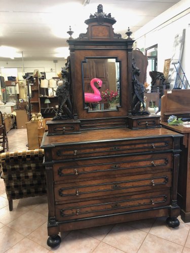 Antique 19th Century Burl And Walnut Dresser With Mirror For Sale
