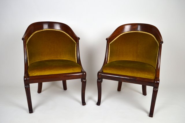 Antique French Carved Mahogany Tub Chairs Set Of 2 For Sale At Pamono