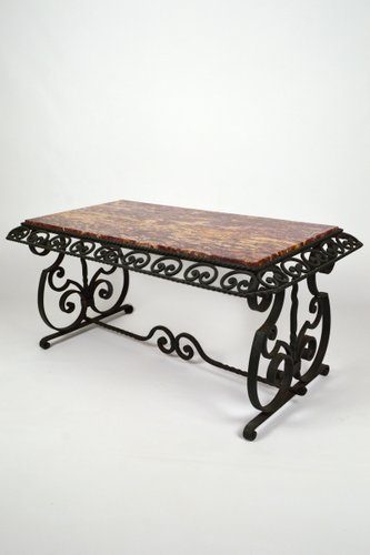 Art Deco Style Wrought Iron Coffee, Wrought Iron Coffee Table With Marble Top