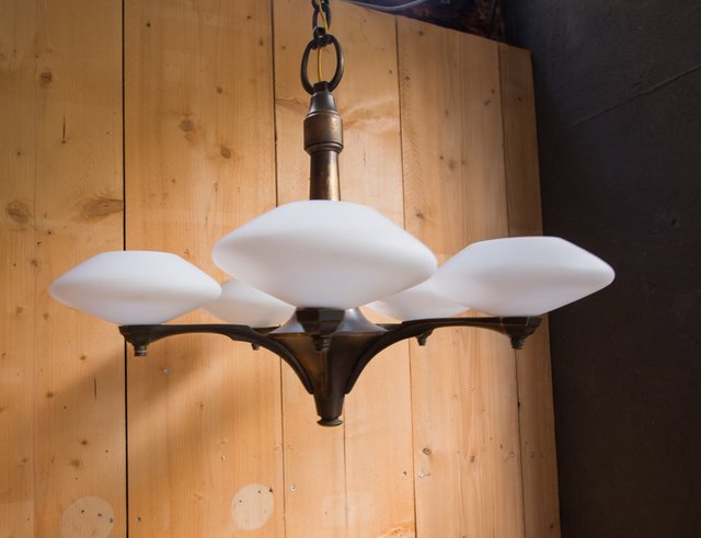 Murano Glass 5 Arm Chandelier, 1940s Murano Glass 5 Arm Chandelier, 1940s