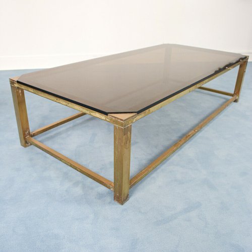 Mesa De Centro Vintage De Latón Y Cristal Ahumado Años 70 En Venta En Pamono