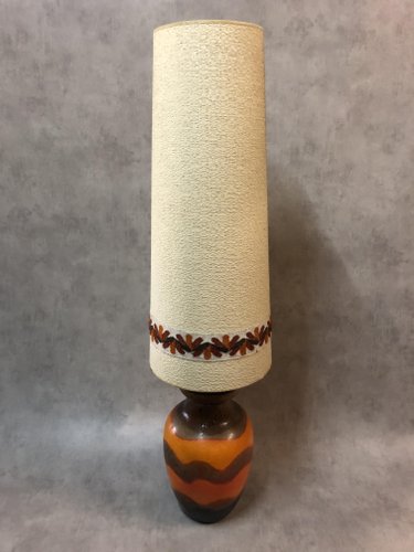 Grand pied de lampe Fat Lava marron vintage, en poterie ouest