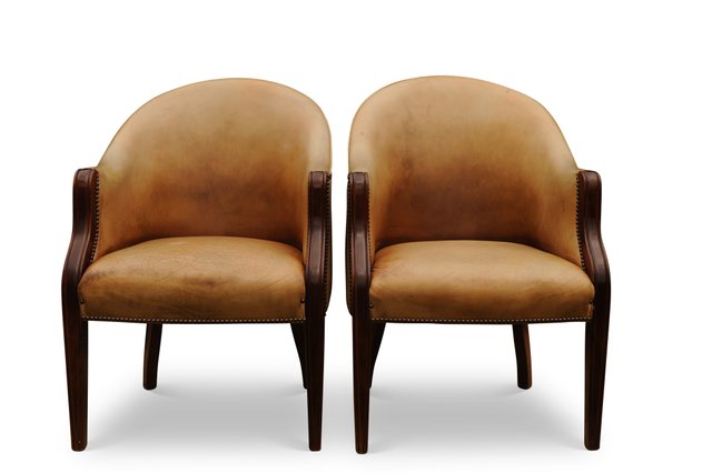 Edwardian Tan Leather Library Chairs 1920s Set Of 2 For Sale At