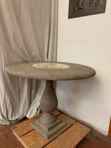 Antique Stone Garden Table With Central, Round Stone Outdoor Table