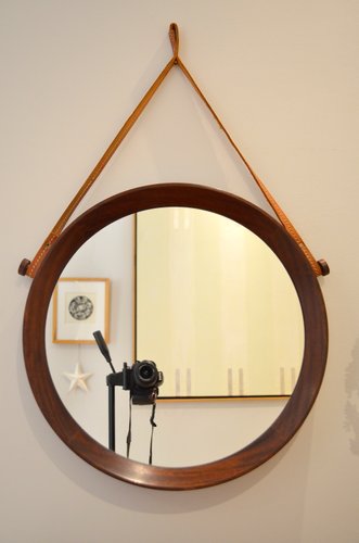 Teak Mirror By Uno Osten Kristiansson, Round Mirror Leather Strap Ireland
