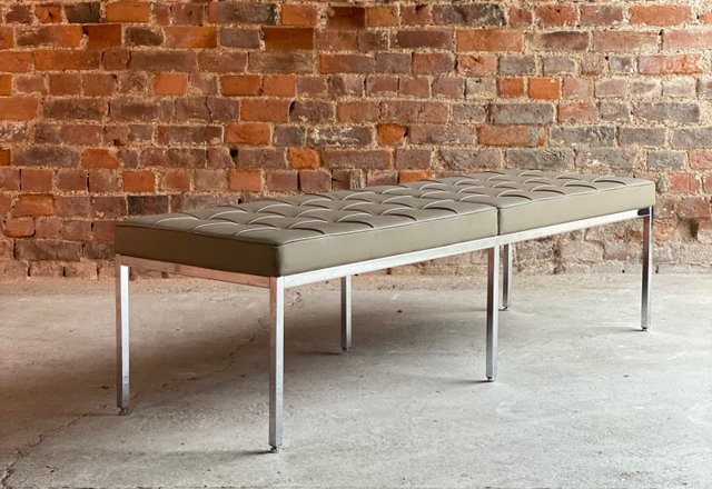 Mid Century Leather 3 Seat Bench By Florence Knoll Bassett For