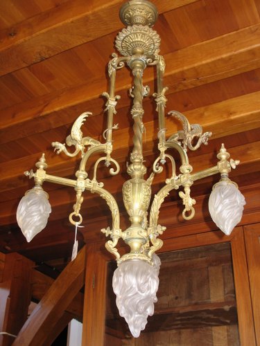 Vintage Bronze Dragon Decor Chandelier for sale at Pamono