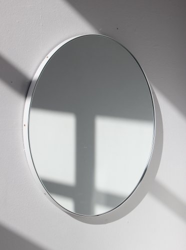 Large Orbis Round Mirror With White, Large Round White Frame Mirror