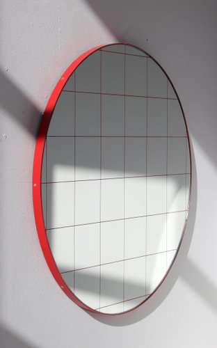 Orbis Round Mirror With Red Frame And Grid By Alguacil Perkoff Ltd For At Pamono Orbis Round Mirror With Red Frame And, Round Mirror Red Frame