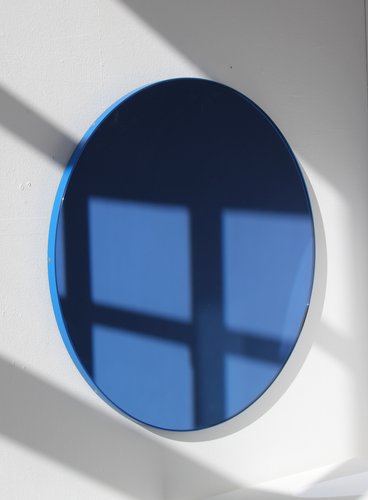 Medium Blue Tinted Orbis Round Mirror, Blue Round Mirror