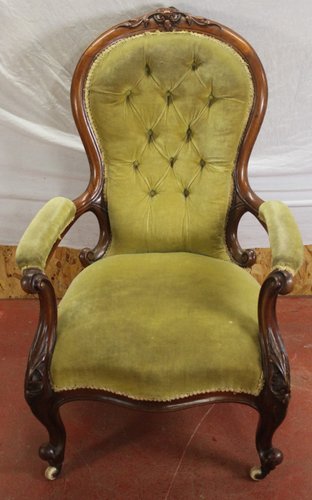 Grüner Sessel mit Gestell aus Mahagoni bei Pamono kaufen