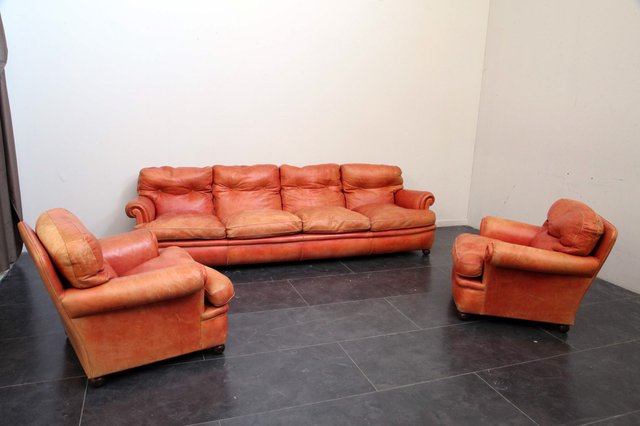 Model Living Dream Red Sofa And Armchairs From Poltrona Frau 1970s Set Of 3 For Sale At Pamono