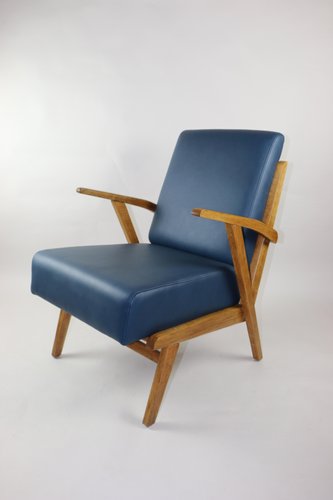 Blue Leather Lounge Chair 1970s For, Blue Leather Chair