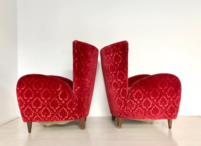 Rote Vintage Samtsessel von Paolo Buffa, 1950er, 2er Set bei Pamono kaufen