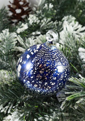Palla di Natale blu e argento in vetro di Murano in vendita su Pamono