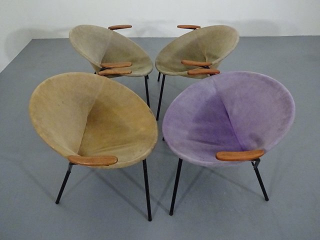 Danish Sueded Balloon Chairs by Hans Olsen for LEA Furniture, 1950s, Set of 4 Danish Sueded Balloon Chairs by Hans Olsen for LEA Furniture, 1950s, Set of 4