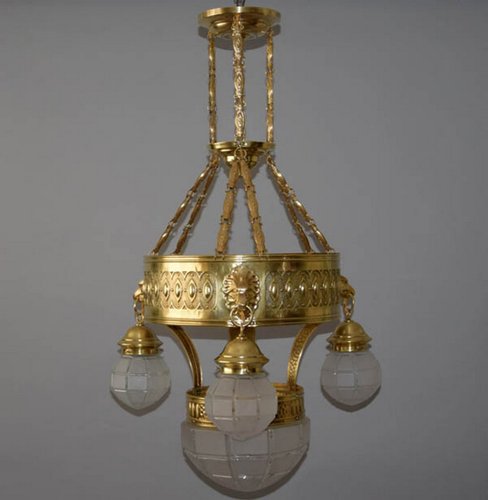 Antique Art Nouveau Brass Ceiling Lamp 1910