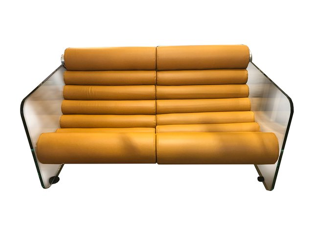 Mid Century Hyaline Tan Leather And, Fabio Leather Sofa
