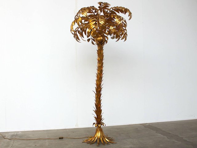 Stehlampe aus vergoldetem Metall in Palmen-Optik von Hans Kögl