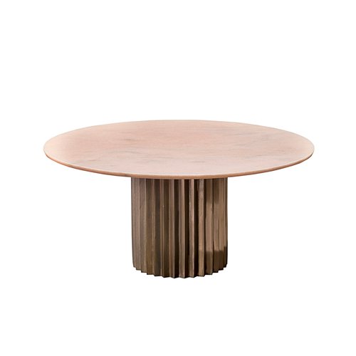 Round Pink Marble and Cast Bronze Pedestal Doris Dining Table by Fred Juul