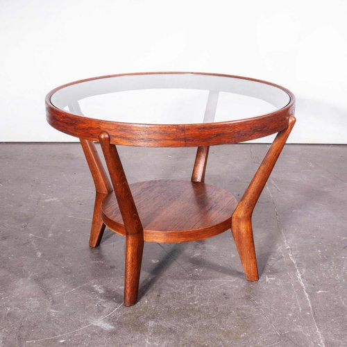 Round Oak Side Table By Kozelka, Round Oak End Table