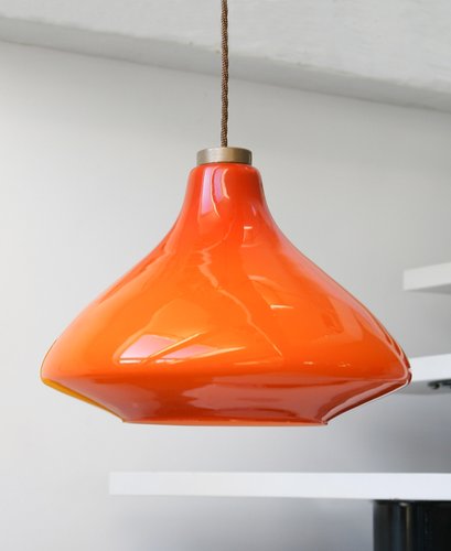 Rote Mid-Century Deckenlampe aus Glas bei Pamono kaufen