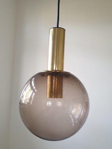 Vintage German Glass Brass Ceiling Lamp From Limburg 1960s
