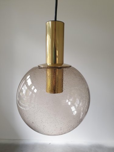 Vintage German Glass Brass Ceiling Lamp From Limburg 1960s