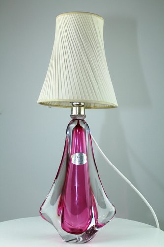 Belgian Pink Glass Table Lamp From Val, Pink Glass Table Lamp Shade