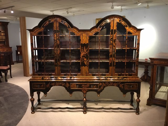 Large Antique Queen Anne Style Chinoiserie Cabinet
