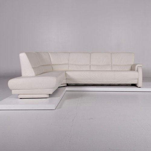 Vintage White Leather Corner Sofa from Musterring for sale at Pamono