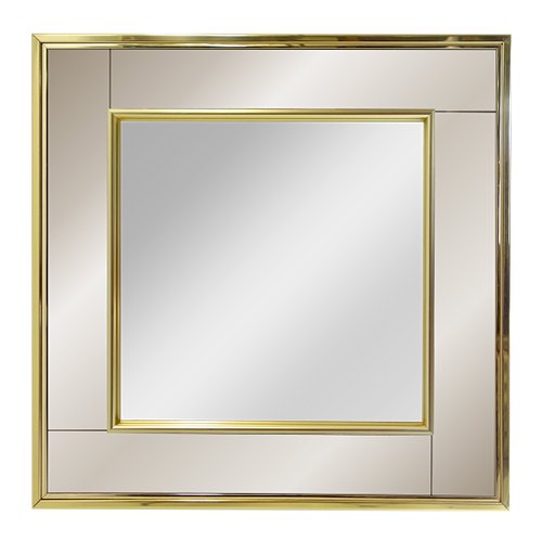 Vintage Square Brass Framed Two Toned, Brass Framed Mirror Rectangle
